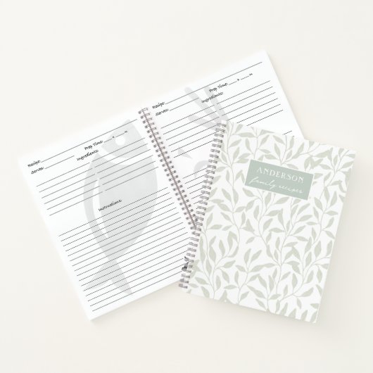 Elegant gebladerte salie en wit familierecept notitieboek (Binnen)