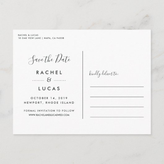 Elegant gebogen | De foto bewaart de Datum Aankondigingskaart (Achterkant)