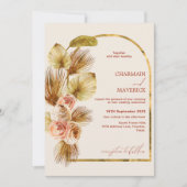 Elegant Gebogen Goud Boheemse Gedroogde Bloem Brui Kaart (Voorkant)