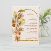 Elegant Gebogen Goud Boheemse Gedroogde Bloem Brui Kaart (Staand voorkant)