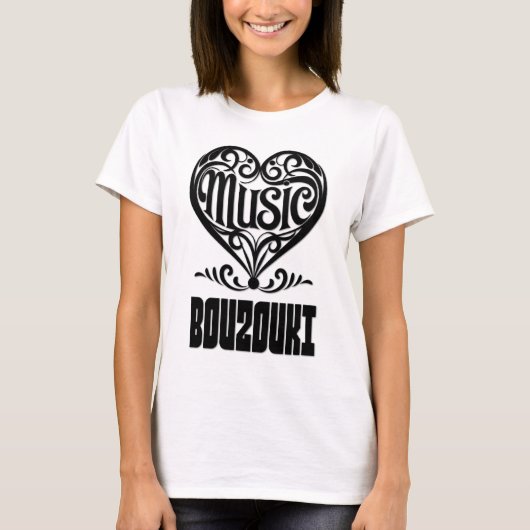 Elegant gebogen hart voor Bouzouki-liefhebbers T-shirt (Voorkant)