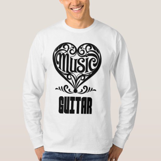 Elegant gebogen hart voor gitaarliefhebbers t-shirt (Voorkant)