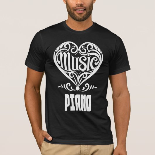 Elegant gebogen hart voor pianoliefhebbers t-shirt (Voorkant)