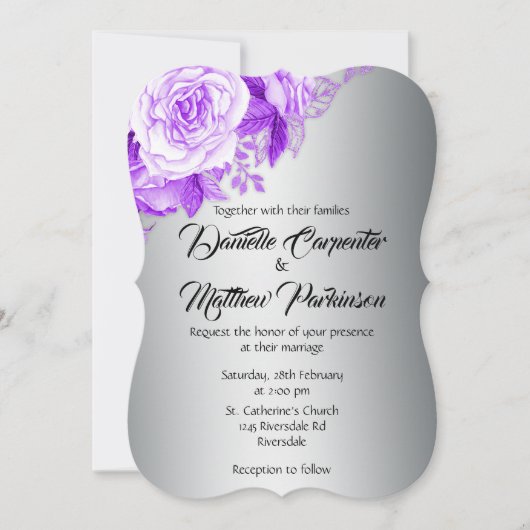 Elegant gebogen Paarse Rozen zilveren bruiloft Kaart (Voorkant)