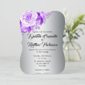 Elegant gebogen Paarse Rozen zilveren bruiloft Kaart (Staand voorkant)