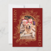Elegant gebogen rood goud foto feestdagenkaart (Voorkant)