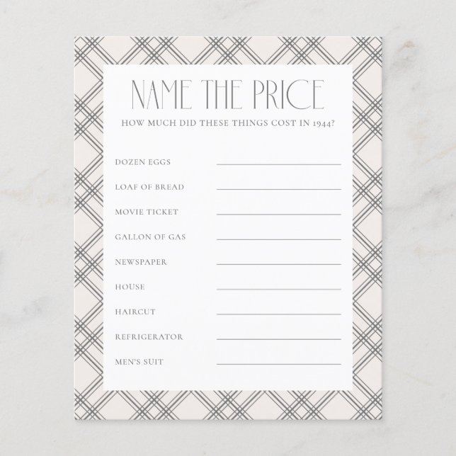 Elegant Geboorte Jaar Naam het Prijs Spel (Voorkant)