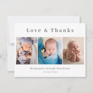 Elegant geboortebericht, liefde en bedankt briefkaart