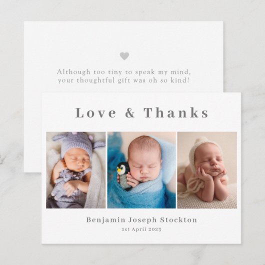 Elegant geboortebericht, liefde en bedankt briefkaart (Voorkant / Achterkant)