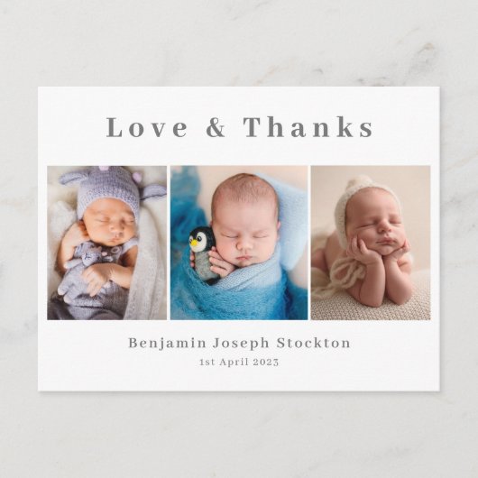 Elegant geboortebericht, liefde en bedankt briefkaart (Voorkant)