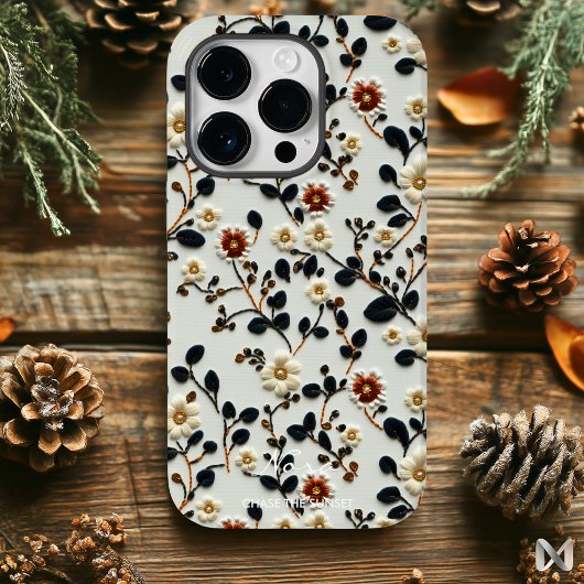 Elegant Geborduurd Botanisch Bloempatroon Case-Mate iPhone Case