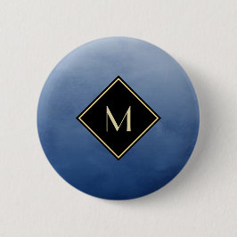 Elegant geborsteld blauw met eenvoudig gouden mono ronde button 5,7 cm