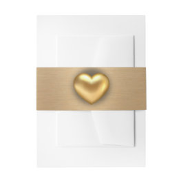 Elegant geborsteld goud met gouden hart bruiloft uitnodigingen wikkel