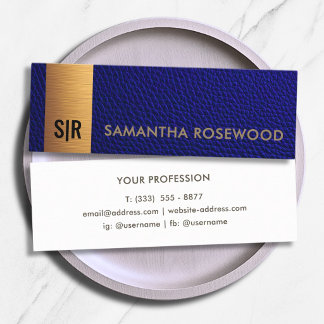 Elegant Geborsteld Goud Monogram Blauwe Leer Mini Visitekaartje