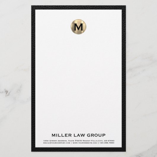 Elegant Geborsteld Goud Monogram Initiaal Logo Briefpapier (Voorkant)