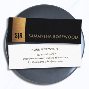 Elegant Geborsteld Goud Monogram Zwart Leer Mini Visitekaartje