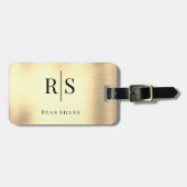 Elegant Geborsteld Goud, Zwarte Monogram & Naam Bagagelabel (Voorkant horizontaal)