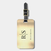 Elegant Geborsteld Goud, Zwarte Monogram & Naam Bagagelabel (Voorkant verticaal)