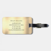 Elegant Geborsteld Goud, Zwarte Monogram & Naam Bagagelabel (Achterkant horizontaal)