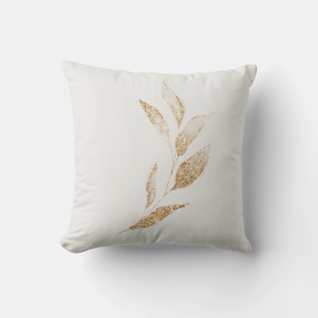 Elegant Geborsteld Goudblad Botanisch Kussen (Voorkant)