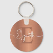 Elegant Geborsteld Koper Metaal Meisje Monogrammed Sleutelhanger (Voorkant)