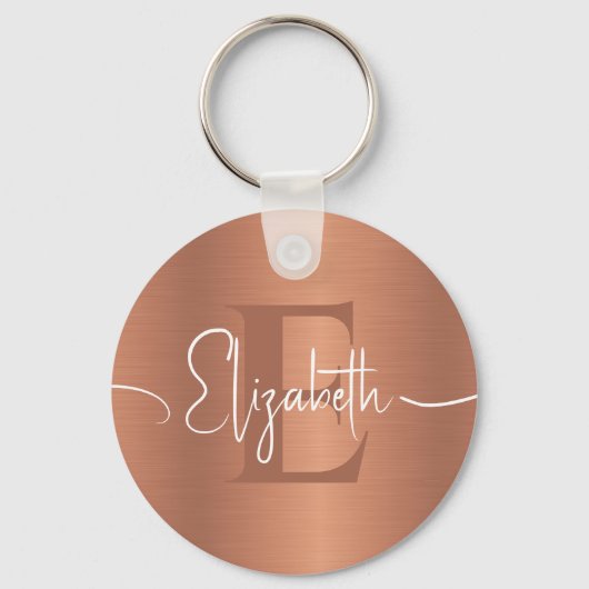 Elegant Geborsteld Koper Metaal Meisje Monogrammed Sleutelhanger (Voorkant)