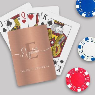 Elegant Geborsteld Koper Metaal Wit Script Monogra Pokerkaarten