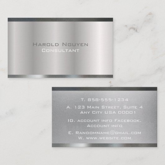 Elegant Geborsteld Metaal Metaal Roestvrij Alumini Visitekaartje (Voorkant / Achterkant)