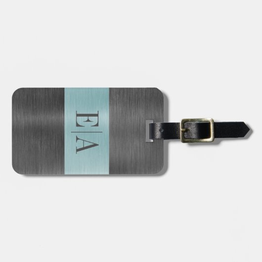 Elegant geborsteld metaal monogram script bagagelabel (Voorkant horizontaal)