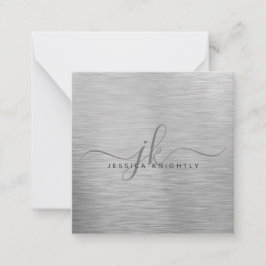 Elegant geborsteld Metallic Silver Script Monogram Notitiekaartje