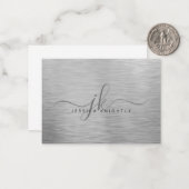 Elegant geborsteld Metallic Silver Script Monogram Notitiekaartje (Voorkant / Achterkant in situ)
