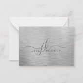 Elegant geborsteld Metallic Silver Script Monogram Notitiekaartje (Voorkant)