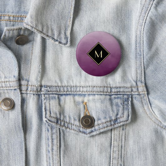 Elegant geborsteld Paars met eenvoudig goudmonogra Ronde Button 5,7 Cm (In situ)