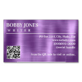 Elegant Geborsteld Paarse Folie Metallic QR Code Magnetisch Visitekaartje (Voorkant)