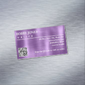Elegant Geborsteld Paarse Folie Metallic QR Code Magnetisch Visitekaartje (Voorbeeld)