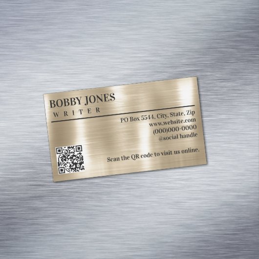 Elegant Geborsteld Parel Folie Metallic QR Code Magnetisch Visitekaartje (Voorbeeld)