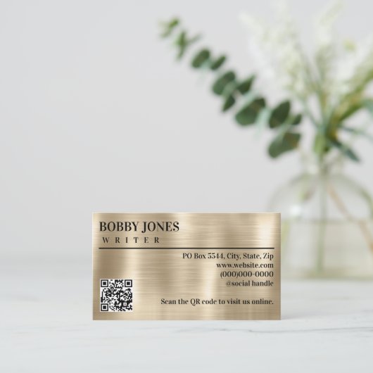 Elegant Geborsteld Parel Folie Metallic QR Code Visitekaartje (Staand voorkant)