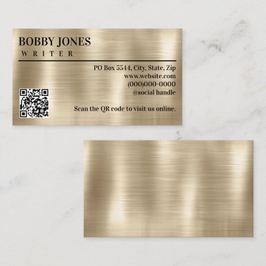 Elegant Geborsteld Parel Folie Metallic QR Code Visitekaartje (Voorkant / Achterkant)
