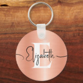 Elegant geborsteld Perzik Fuzz Metal Girly Monogra Sleutelhanger (Voorkant)