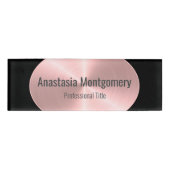 Elegant geborsteld Roos Faux Metal Oval Custom Naambadge (Voorkant)