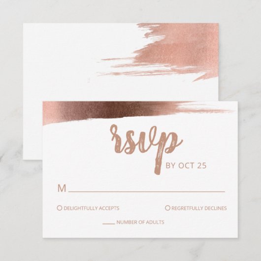 Elegant geborsteld Roos Gold Simple Modern Wedding RSVP Kaartje (Voorkant / Achterkant)