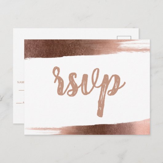 Elegant Geborsteld Roos Goud Eenvoudig Modern RSVP Uitnodiging Briefkaart (Voorkant / Achterkant)