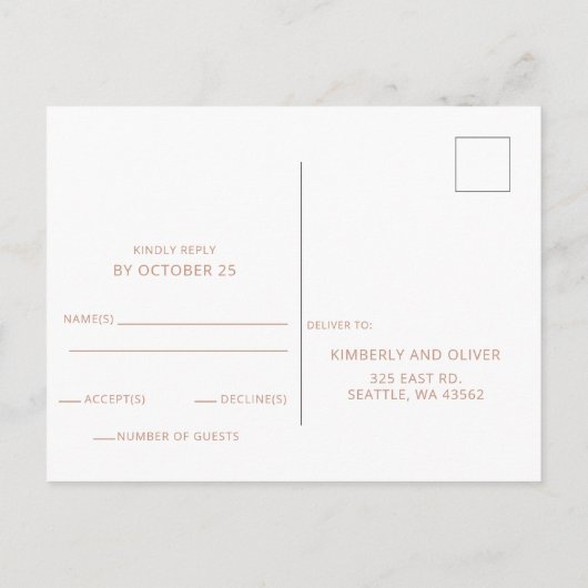 Elegant Geborsteld Roos Goud Eenvoudig Modern RSVP Uitnodiging Briefkaart (Achterkant)