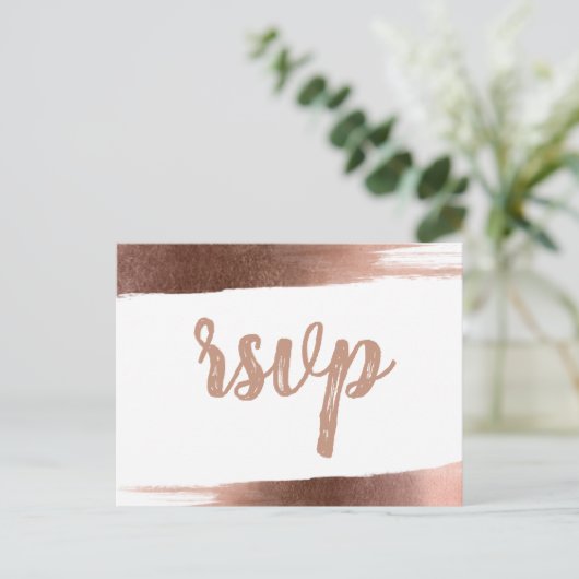 Elegant Geborsteld Roos Goud Eenvoudig Modern RSVP Uitnodiging Briefkaart (Staand voorkant)