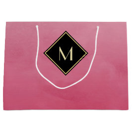 Elegant geborsteld roze met eenvoudig goudmonogram large cadeautasje