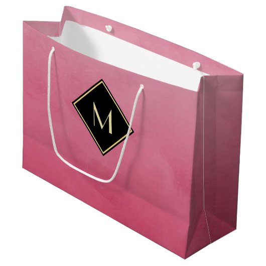 Elegant geborsteld roze met eenvoudig goudmonogram large cadeautasje (Voorkant Gekanteld)