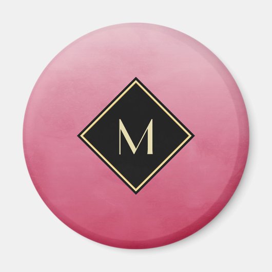 Elegant geborsteld roze met eenvoudig goudmonogram magneet (Voorkant)