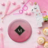 Elegant geborsteld roze met eenvoudig goudmonogram papieren bordje (Feest)