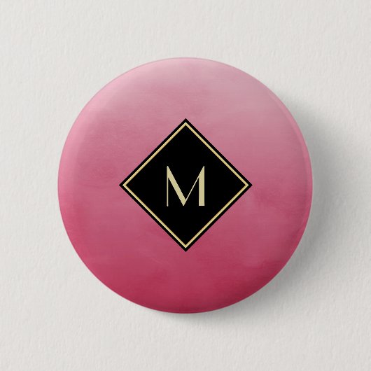 Elegant geborsteld roze met eenvoudig goudmonogram ronde button 5,7 cm (Voorkant)