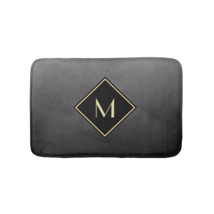 Elegant Geborsteld Zwart Met Eenvoudig Gouden Mono Badmat